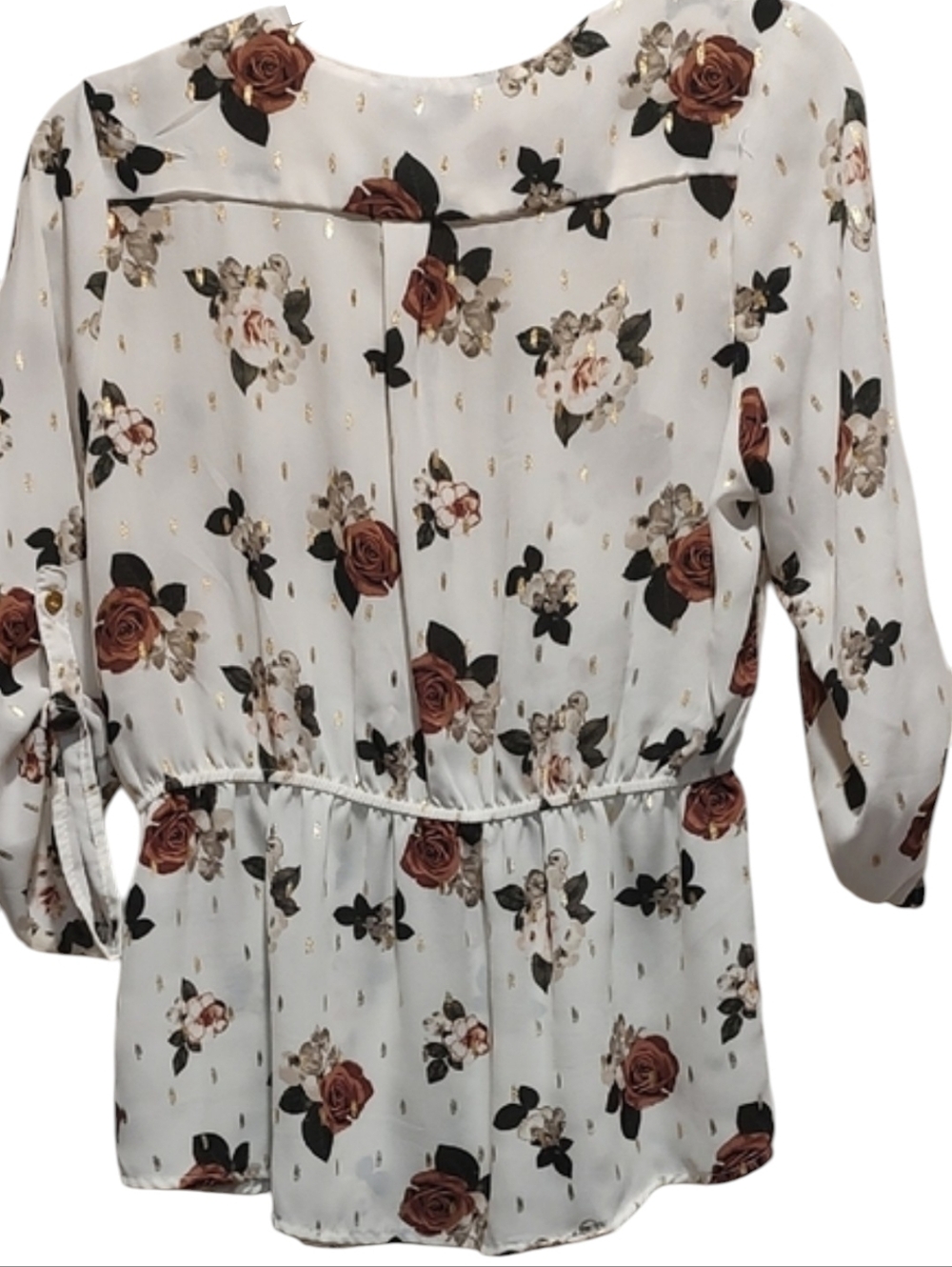 Chic Floral Blouse - White and Brown - Picture 3 of 3